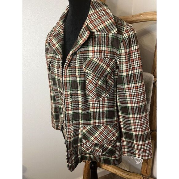 Vintage 70’s Wool Plaid Jacket/Blazer Brown/Cream/Orange/Green Fall Women’s L - Picture 6 of 16